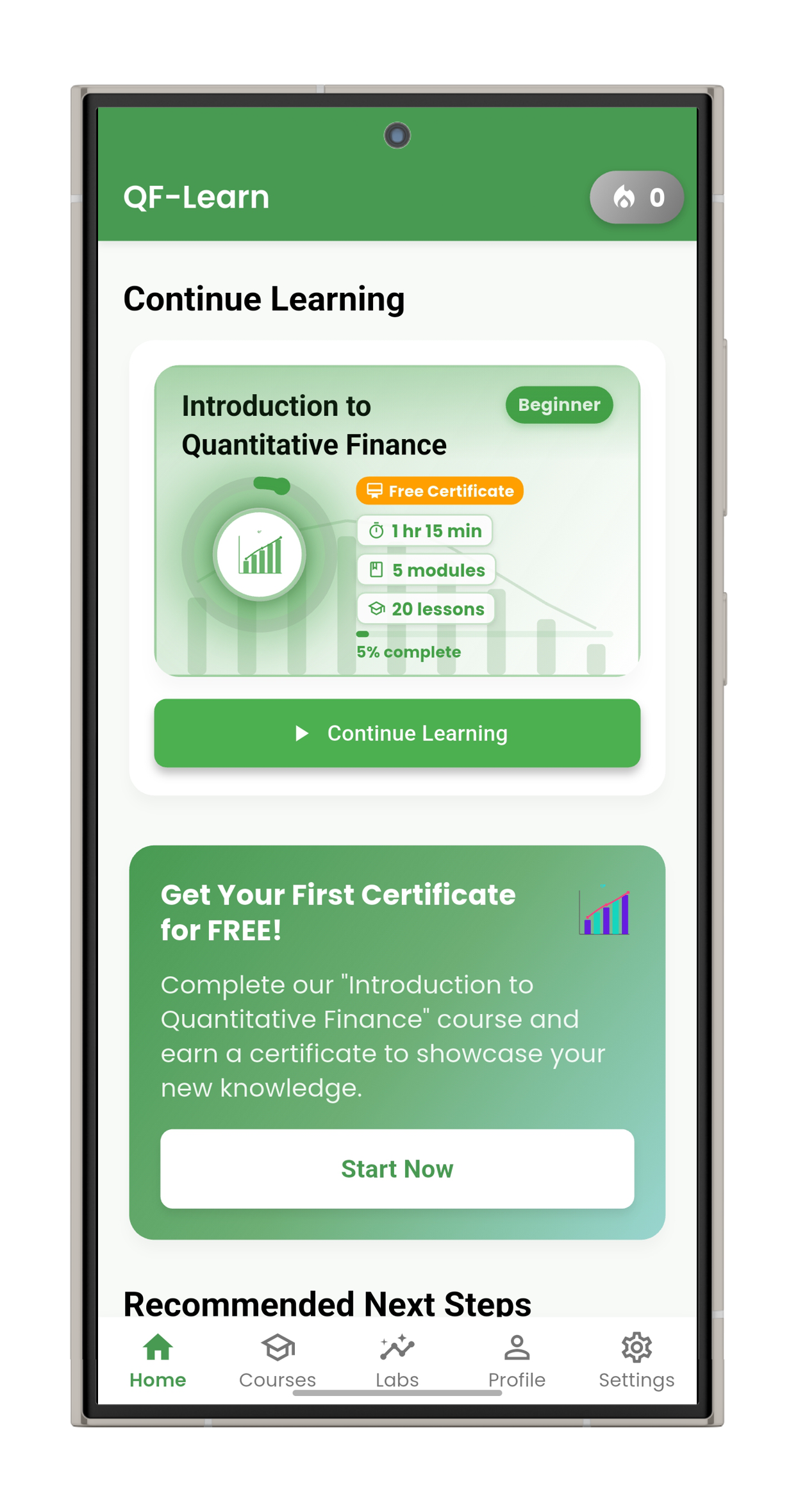 QF-Learn Home Dashboard